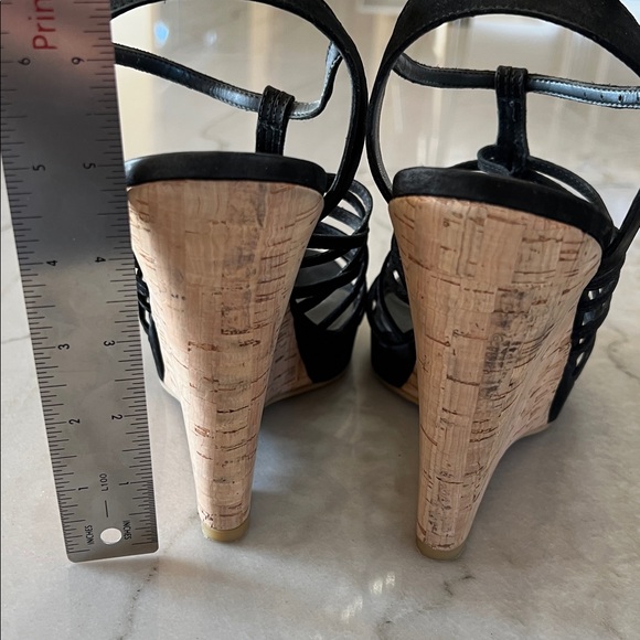 Stuart Weitzman Nubuc Black Strappy Wedges - Picture 6 of 8